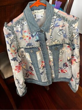 Sheer Embroidered Floral Denim Jacket - Multi-Color